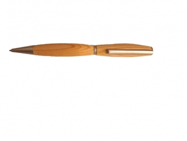 Kugelschreiber aus Lärchenholz geschwungen silberfarbig